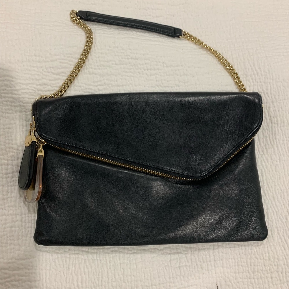 Henry Bendel Black Leather Envelope Purse